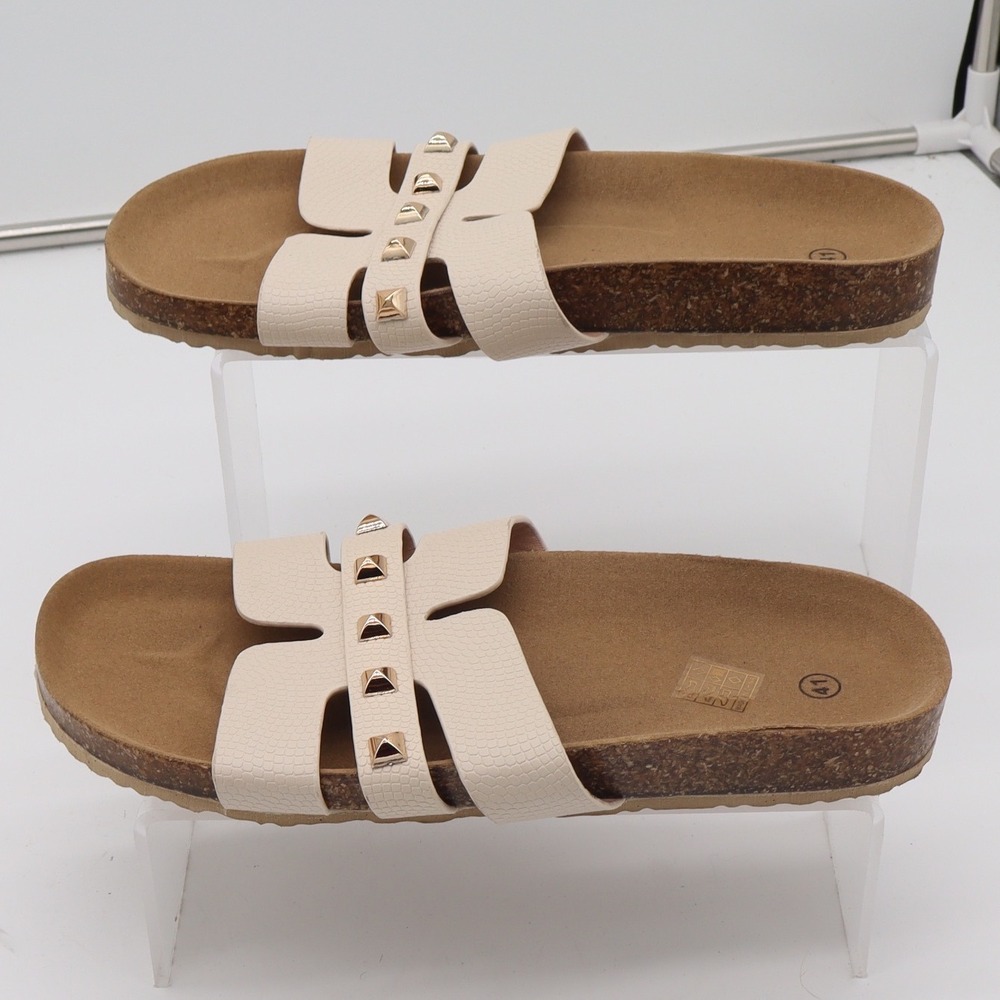 Unbranded Slide Sandals Womens 41 H-Strap Pyramid Studs Cream Cork Good